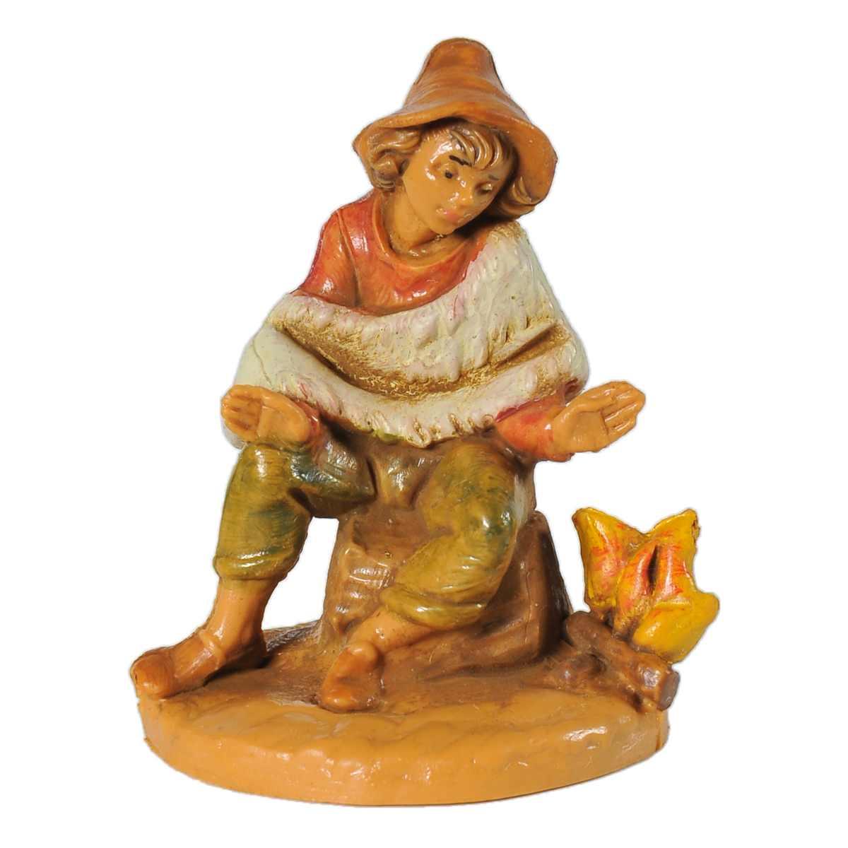 Statua presepe 6.5 cm pastore seduto fuoco