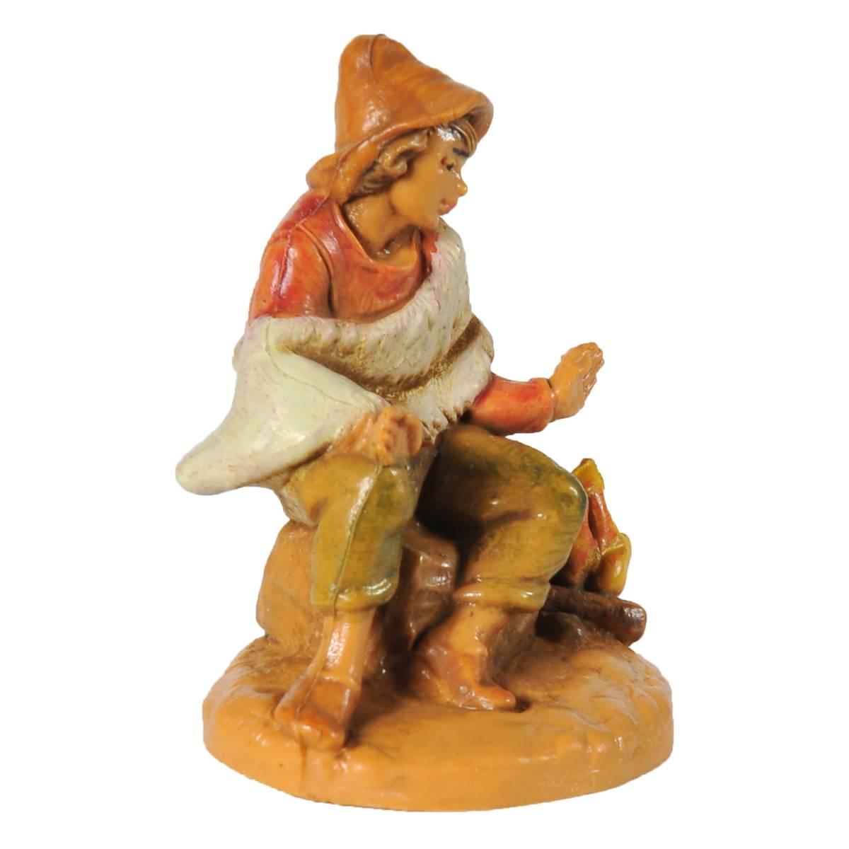 Statua presepe 6.5 cm pastore seduto fuoco