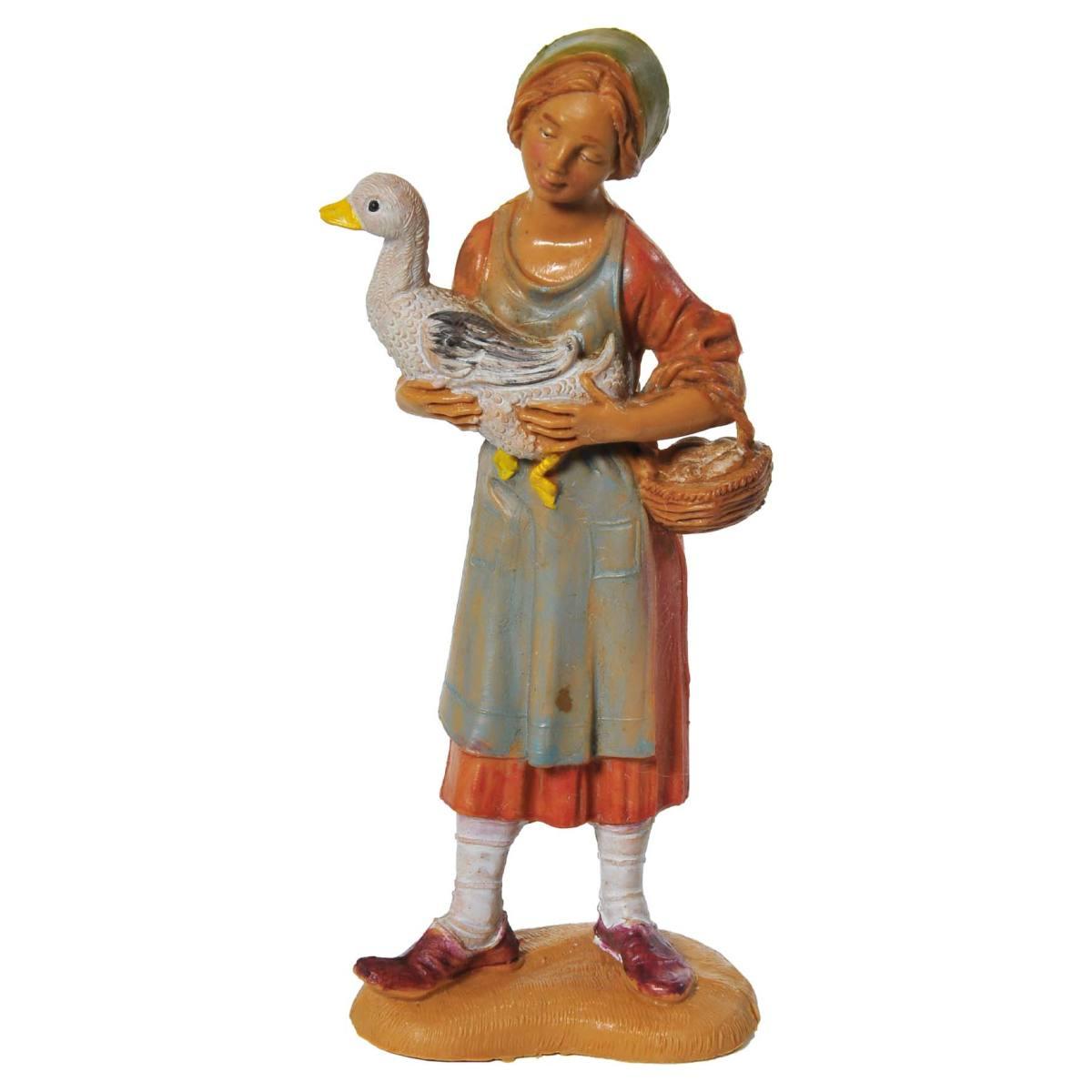 Statua presepe 10 cm pastorella oca