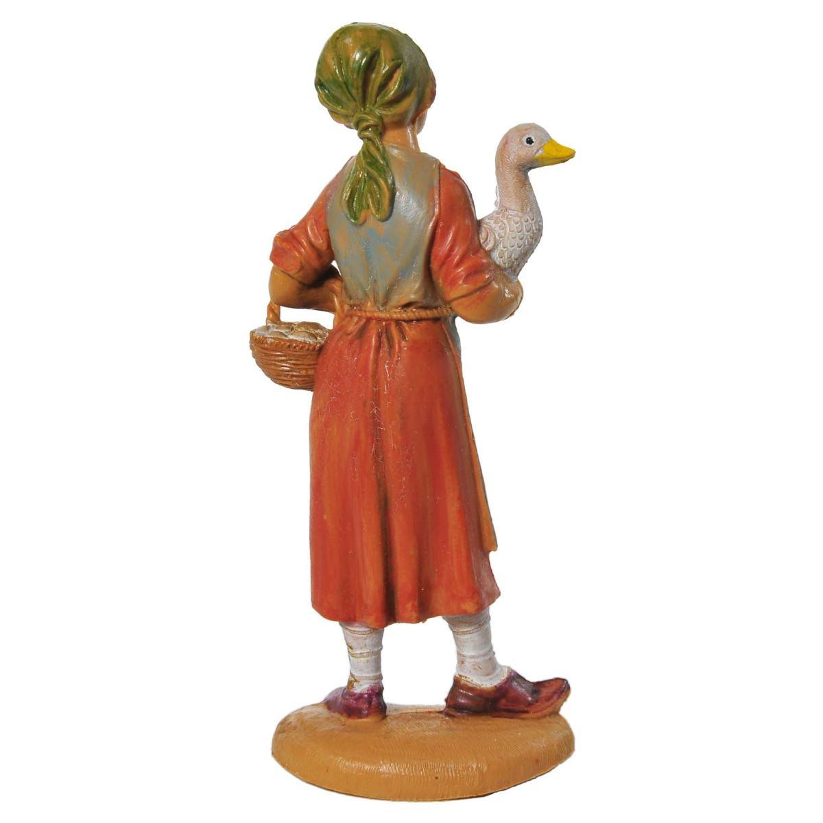 Statua presepe 10 cm pastorella oca