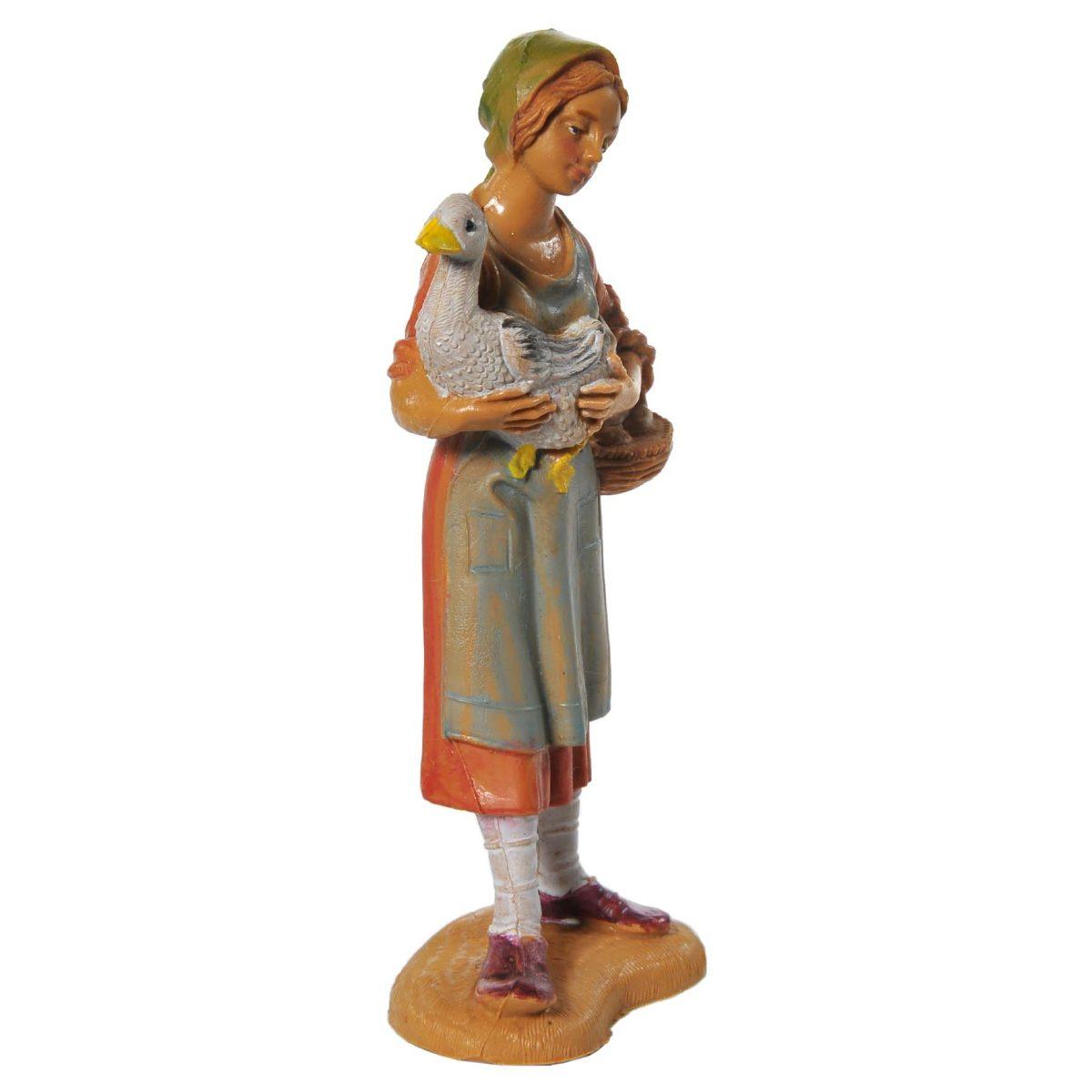 Statua presepe 10 cm pastorella oca