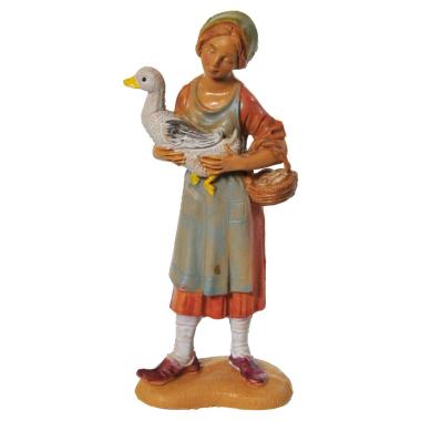 Statua presepe 10 cm pastorella oca