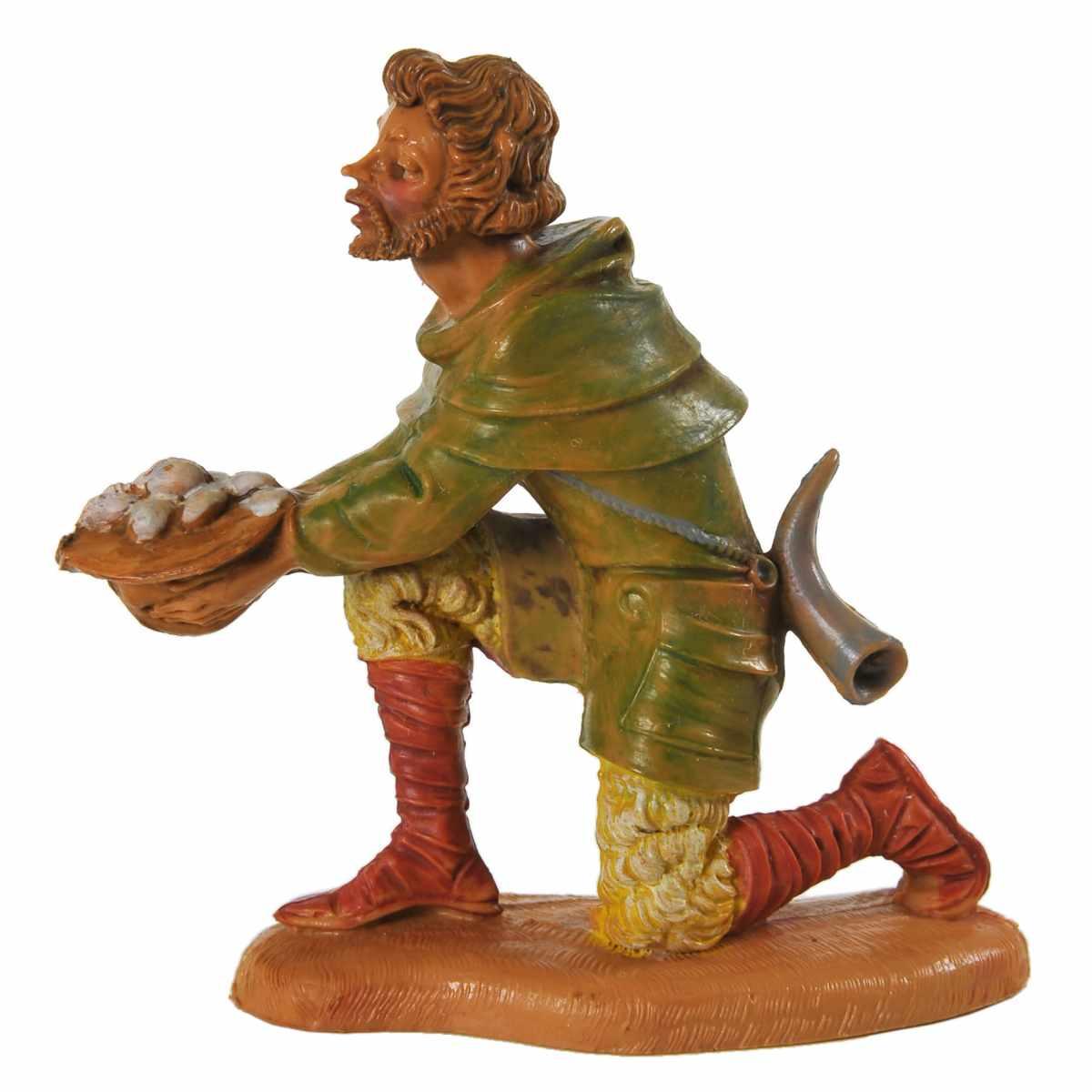 Statua presepe 10 cm pastore cappello in ginocchio