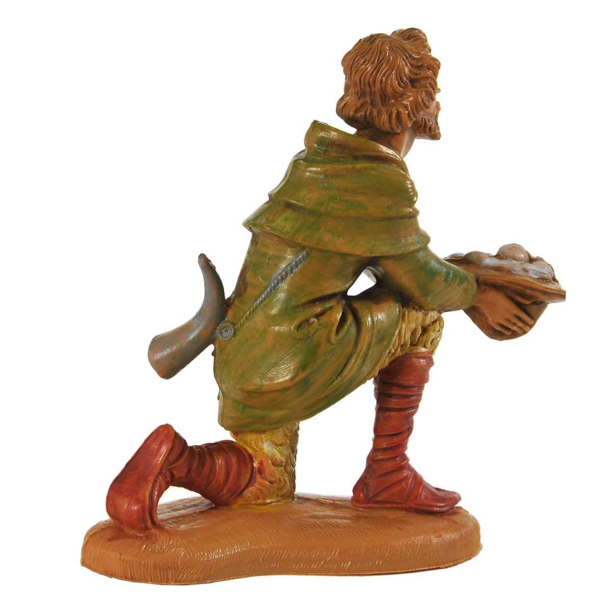 Statua presepe 10 cm pastore cappello in ginocchio