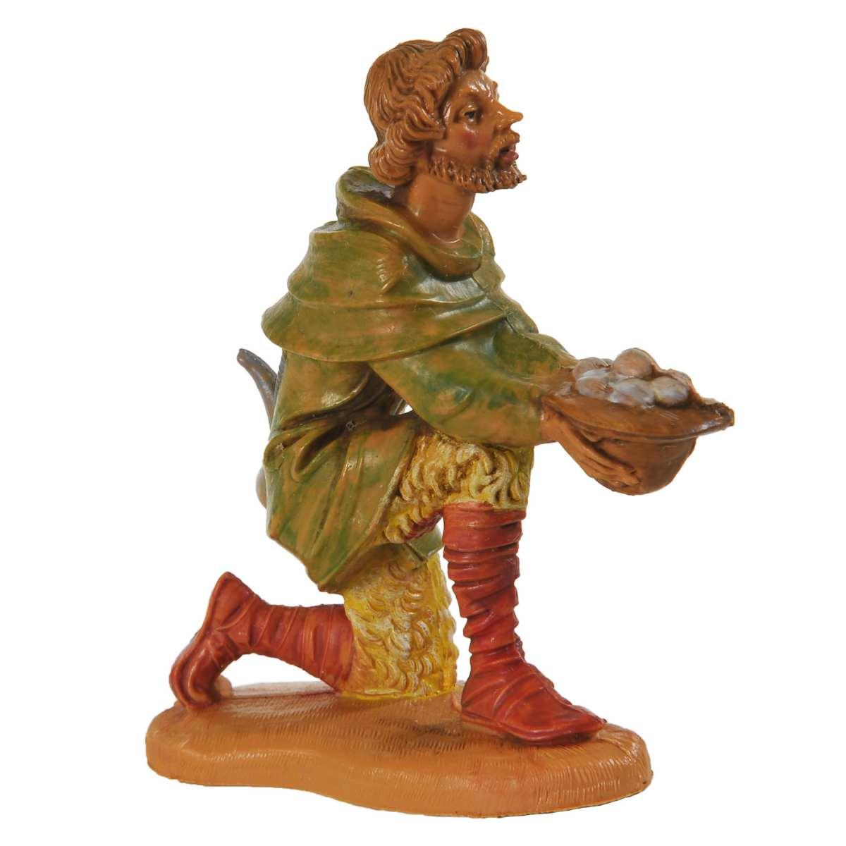 Statua presepe 10 cm pastore cappello in ginocchio