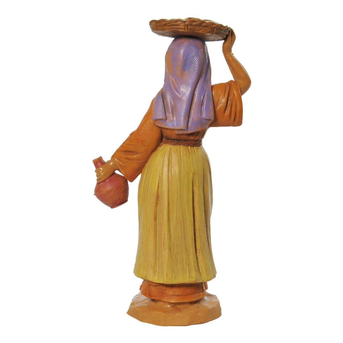 Statua presepe 12 cm pastorella vassoio in testa brocca