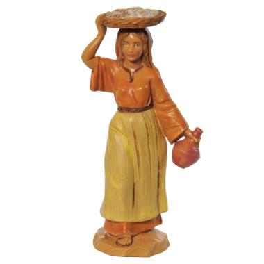 Statua presepe 12 cm pastorella vassoio in testa brocca