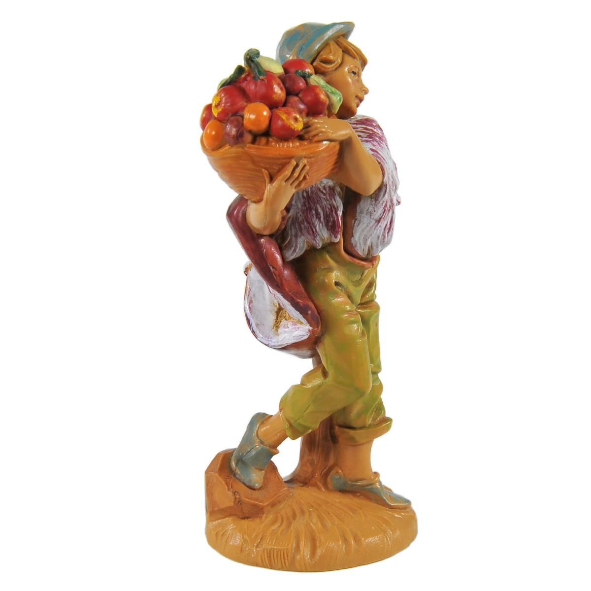 Statua presepe 12 cm pastore cesta di frutta