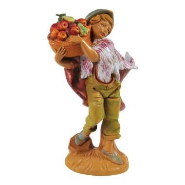 Statua presepe 12 cm pastore cesta di frutta