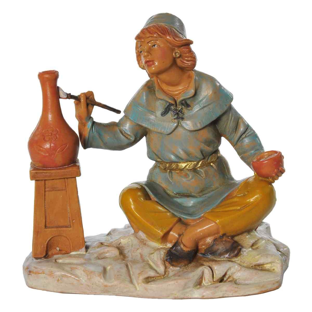 Statua presepe 12 cm pastore seduto che dipinge