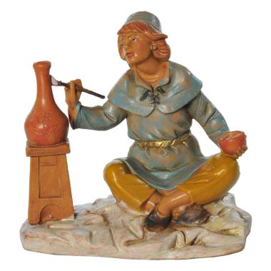 Statua presepe 12 cm pastore seduto che dipinge