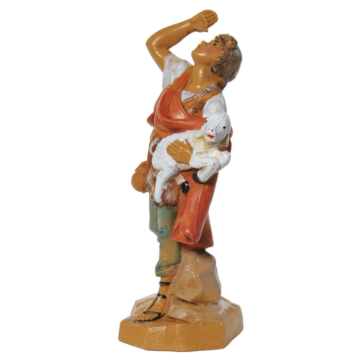 Statua presepe 12 cm pastore pecora in braccio