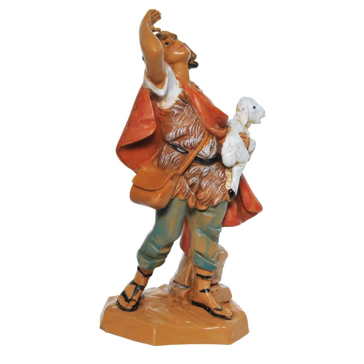 Statua presepe 12 cm pastore pecora in braccio