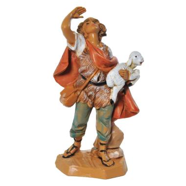 Statua presepe 12 cm pastore pecora in braccio