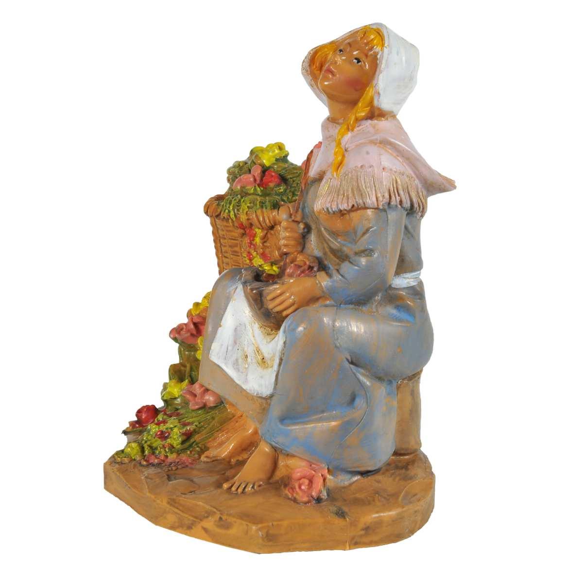 Statua presepe 12 cm pastorella vaso fiori