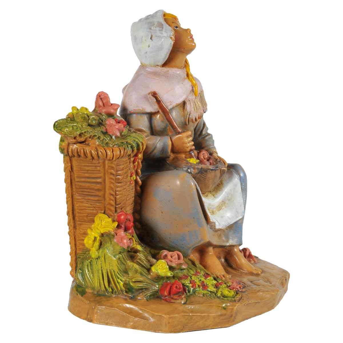 Statua presepe 12 cm pastorella vaso fiori