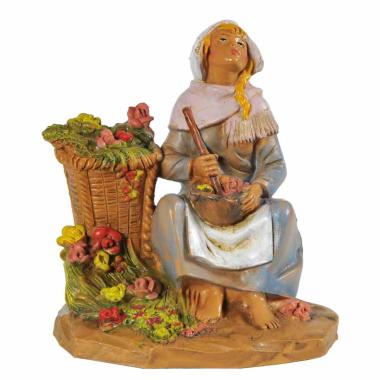 Statua presepe 12 cm pastorella vaso fiori