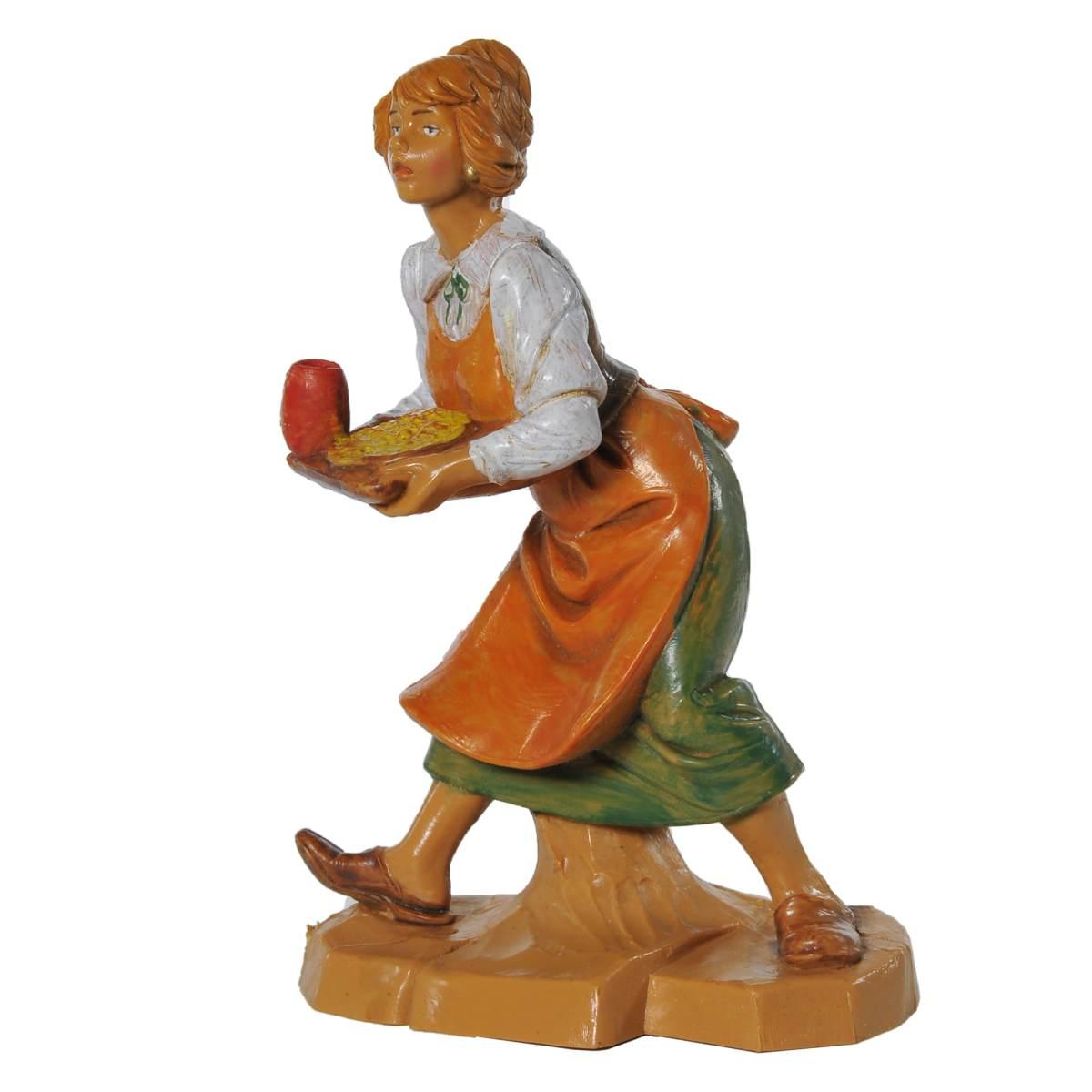 Statua presepe 12 cm pastorella vassoio
