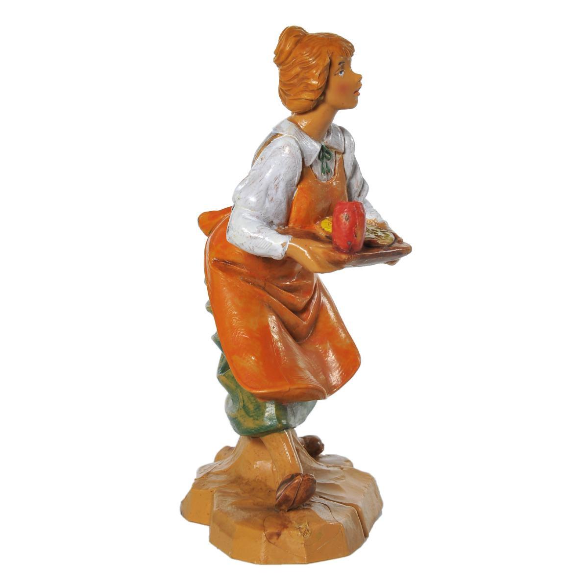 Statua presepe 12 cm pastorella vassoio