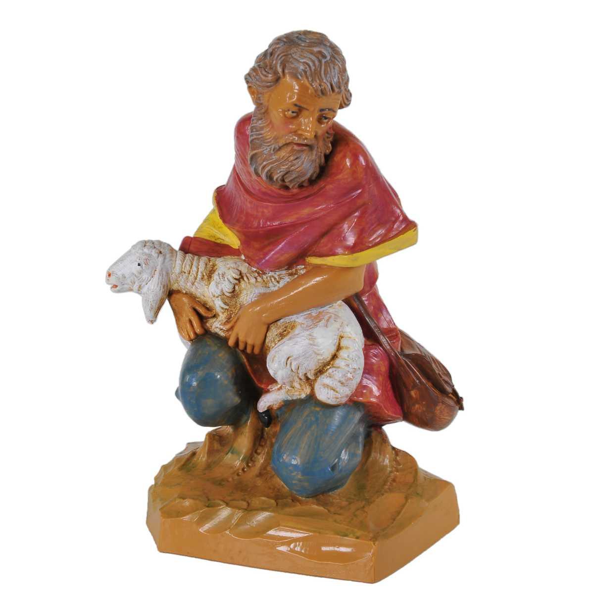 Statua presepe 19 cm pastore inginocchiato pecora