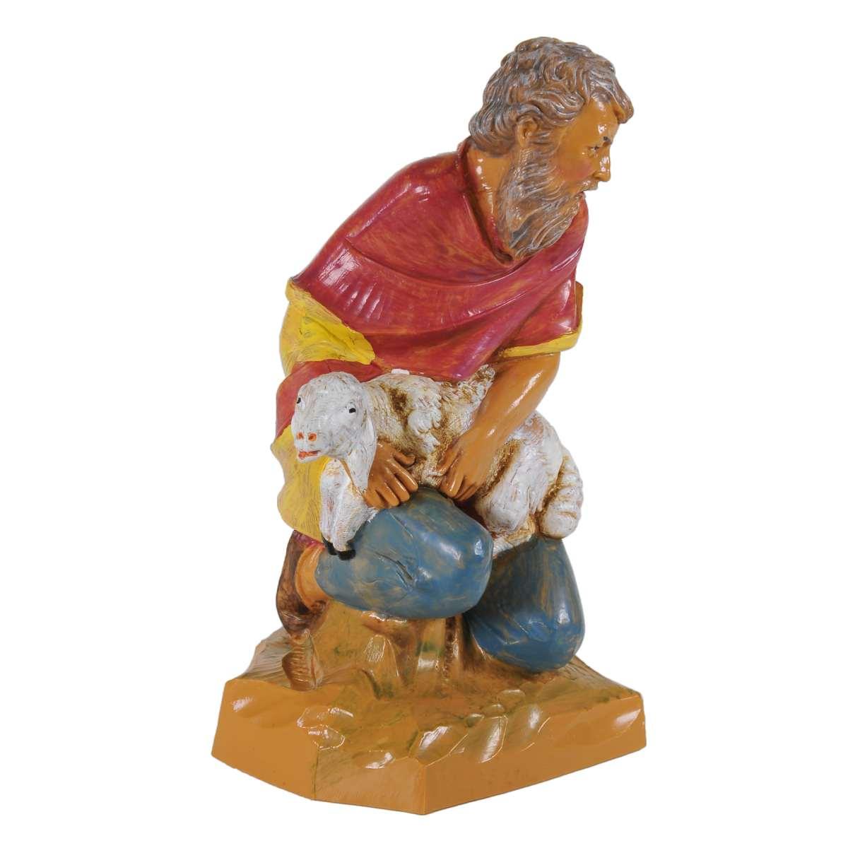 Statua presepe 19 cm pastore inginocchiato pecora