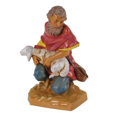 Statua presepe 19 cm pastore inginocchiato pecora