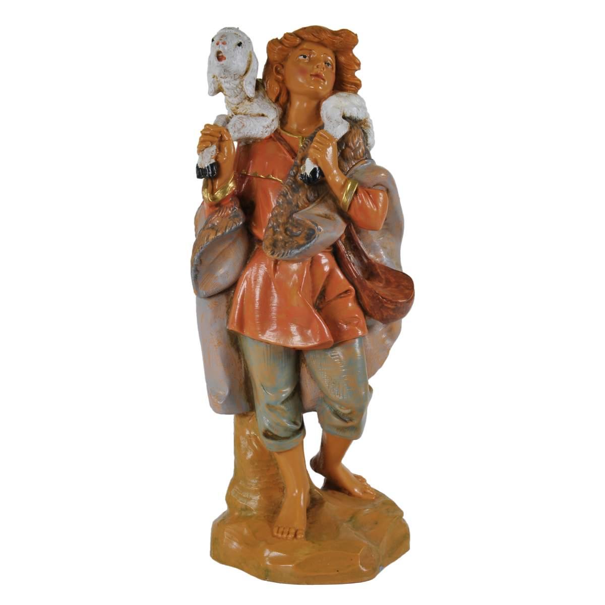 Statua presepe 19 cm pastore pecora sulle spalle