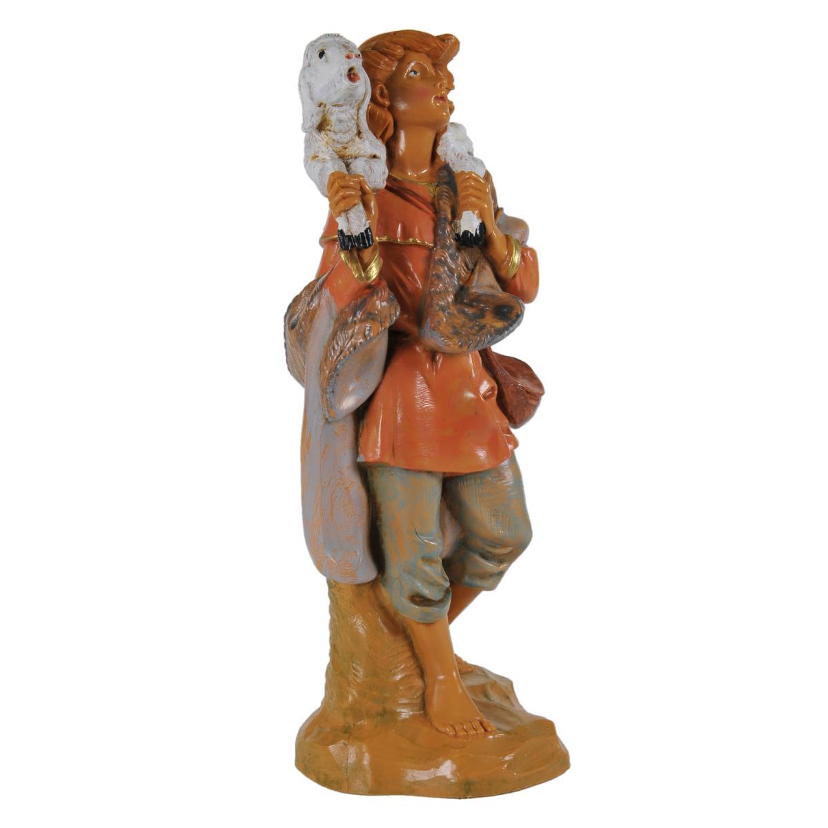 Statua presepe 19 cm pastore pecora sulle spalle