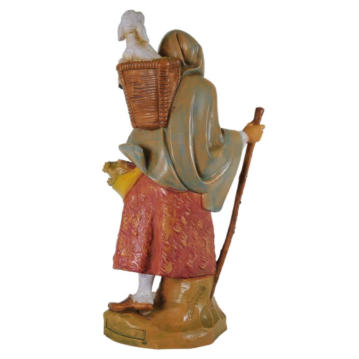 Statua presepe 19 cm pastorella pecora nella cesta gaminacei