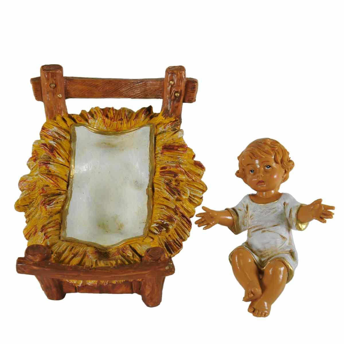 Statua presepe 30 cm gesù bambino culla