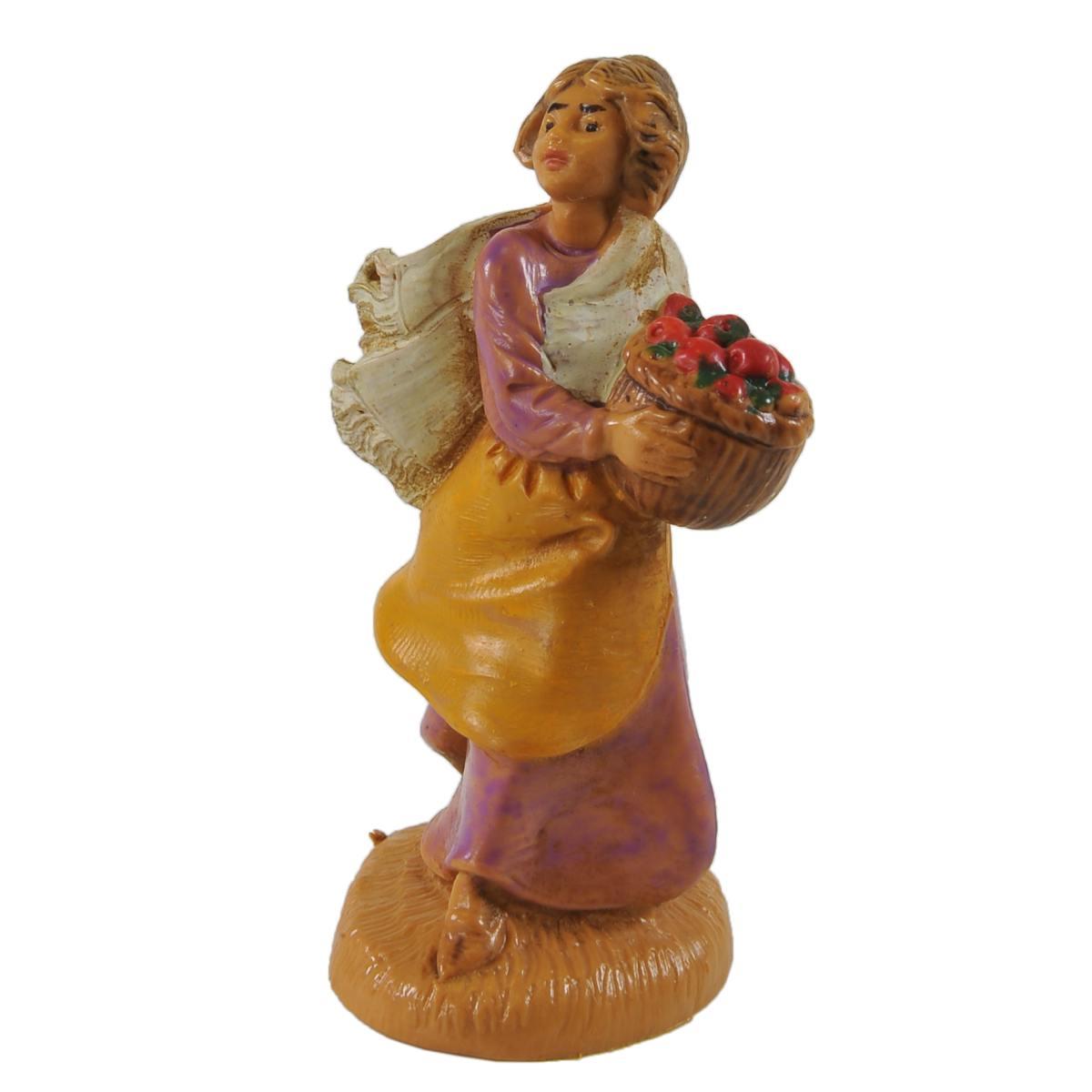 Statua presepe 6.5 cm pastorella cesta di frutta
