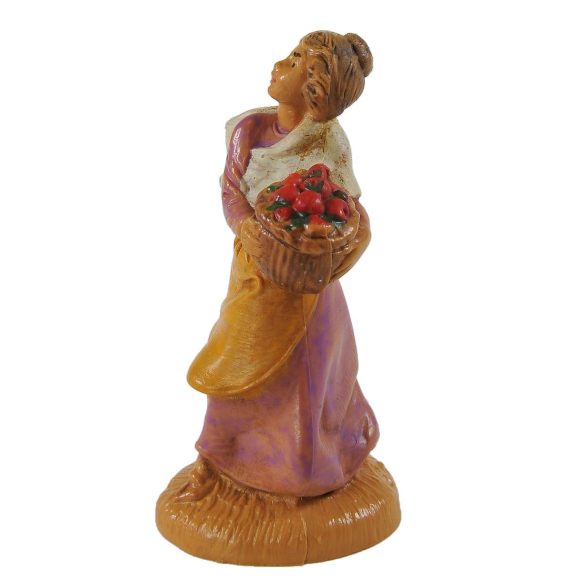 Statua presepe 6.5 cm pastorella cesta di frutta