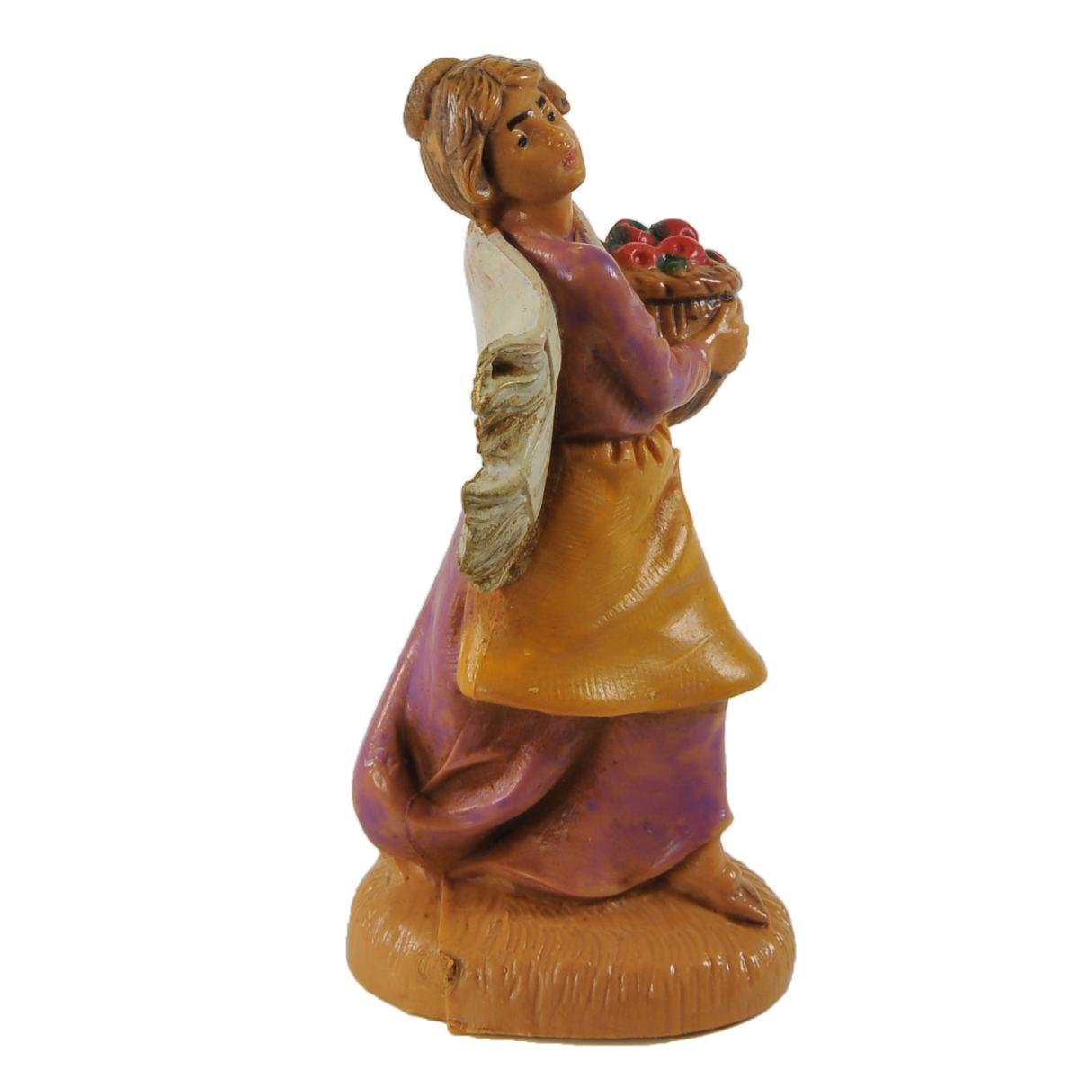 Statua presepe 6.5 cm pastorella cesta di frutta