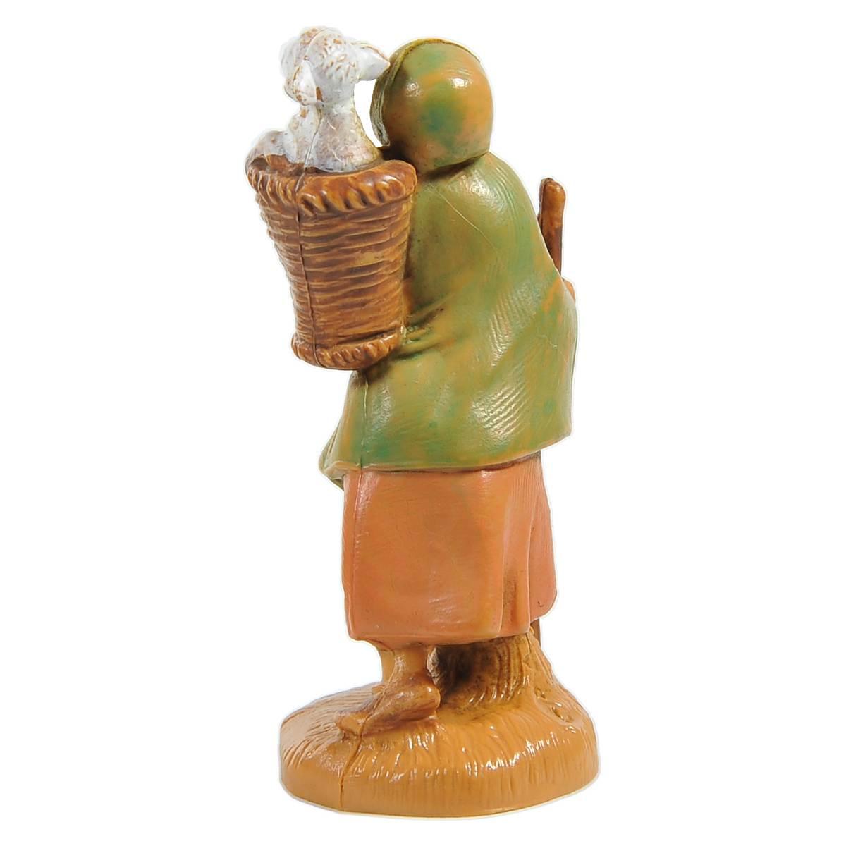 Statua presepe 6.5 cm pastorella pecora sulle spalle