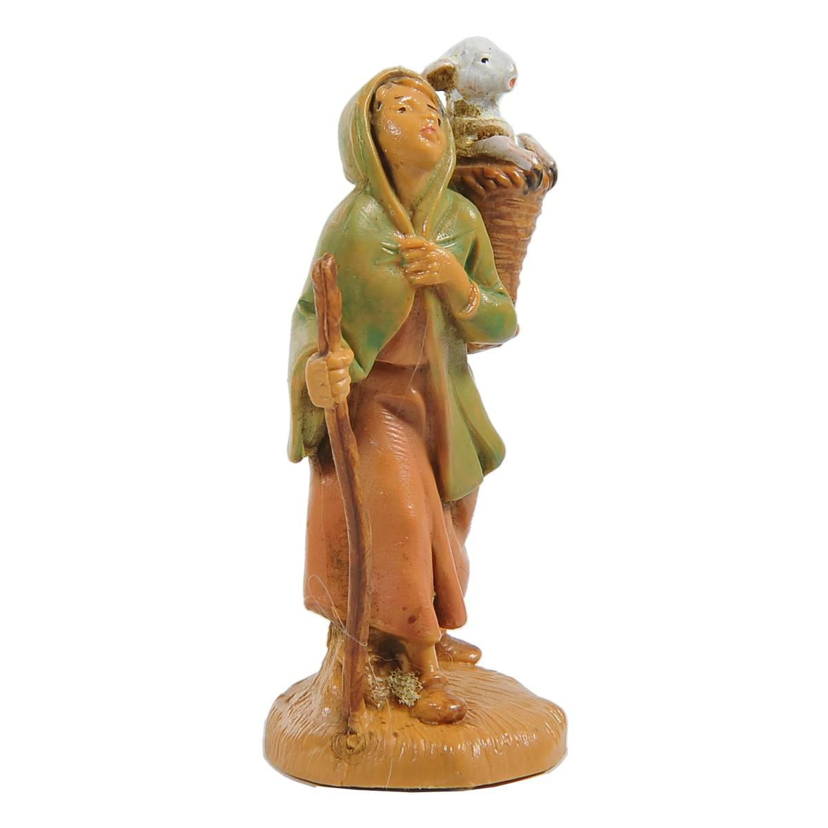 Statua presepe 6.5 cm pastorella pecora sulle spalle