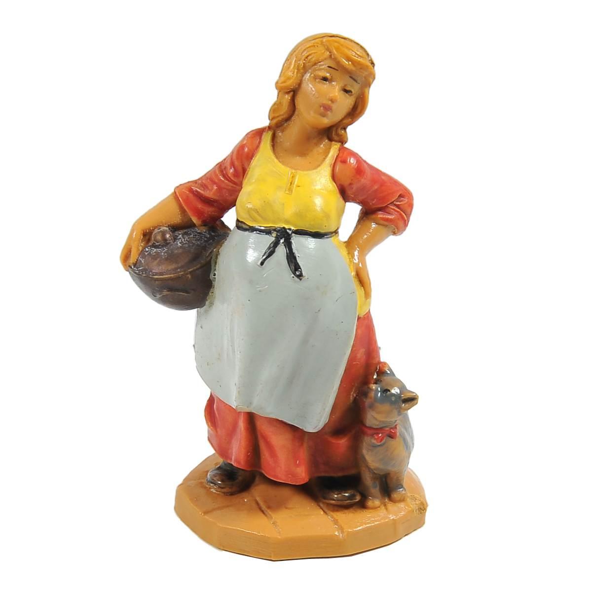 Statua presepe 6.5 cm pastorella incinta gatto