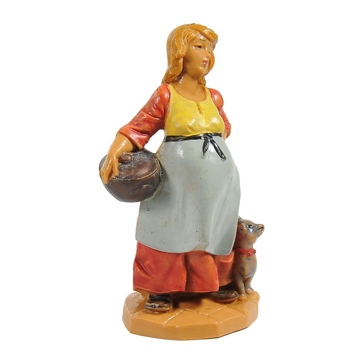 Statua presepe 6.5 cm pastorella incinta gatto