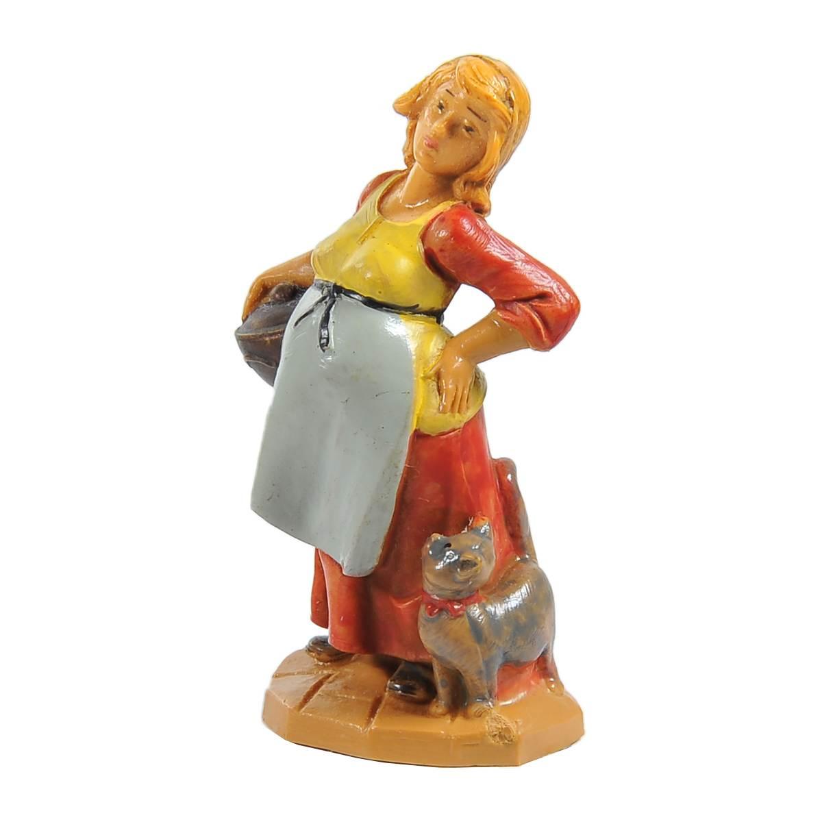 Statua presepe 6.5 cm pastorella incinta gatto