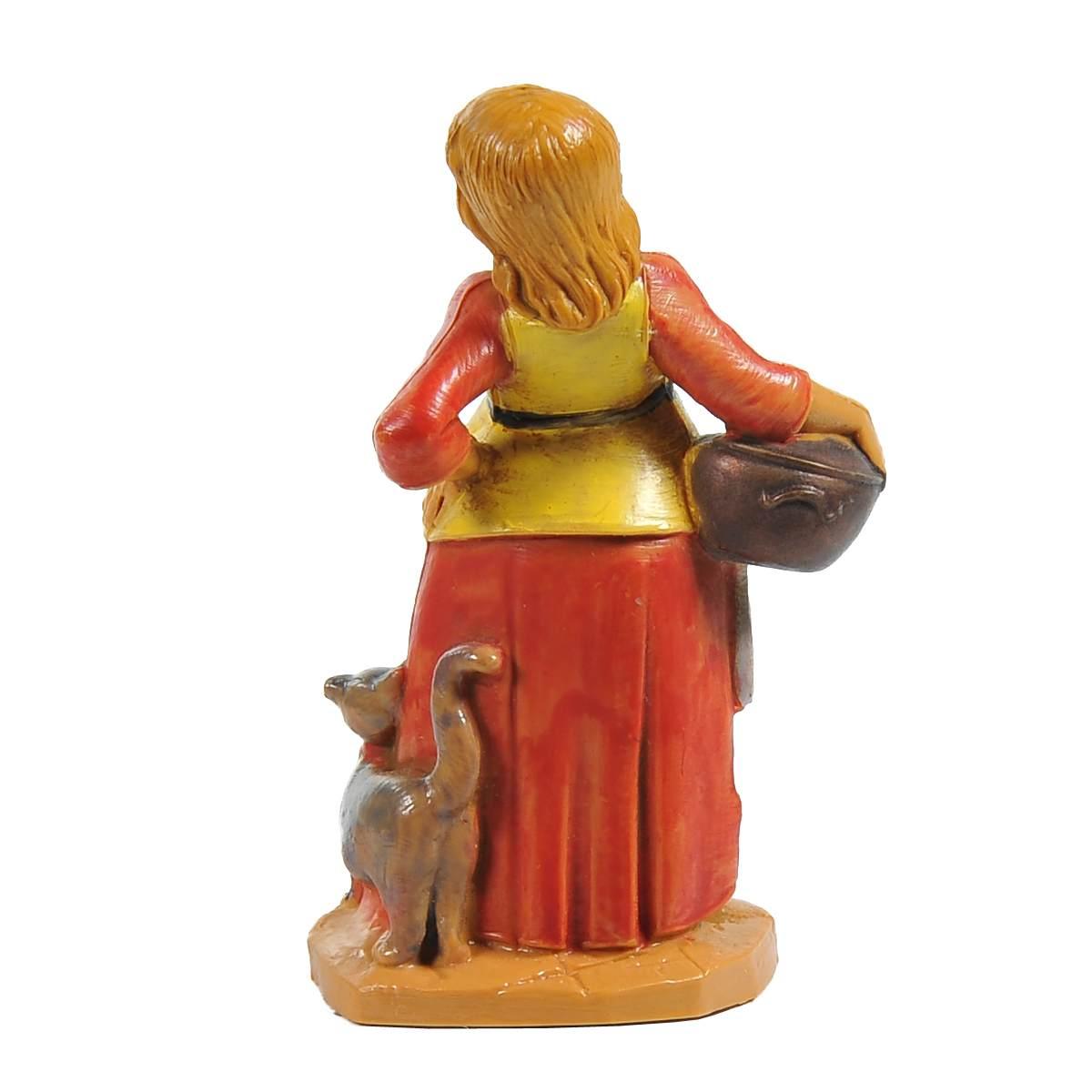Statua presepe 6.5 cm pastorella incinta gatto