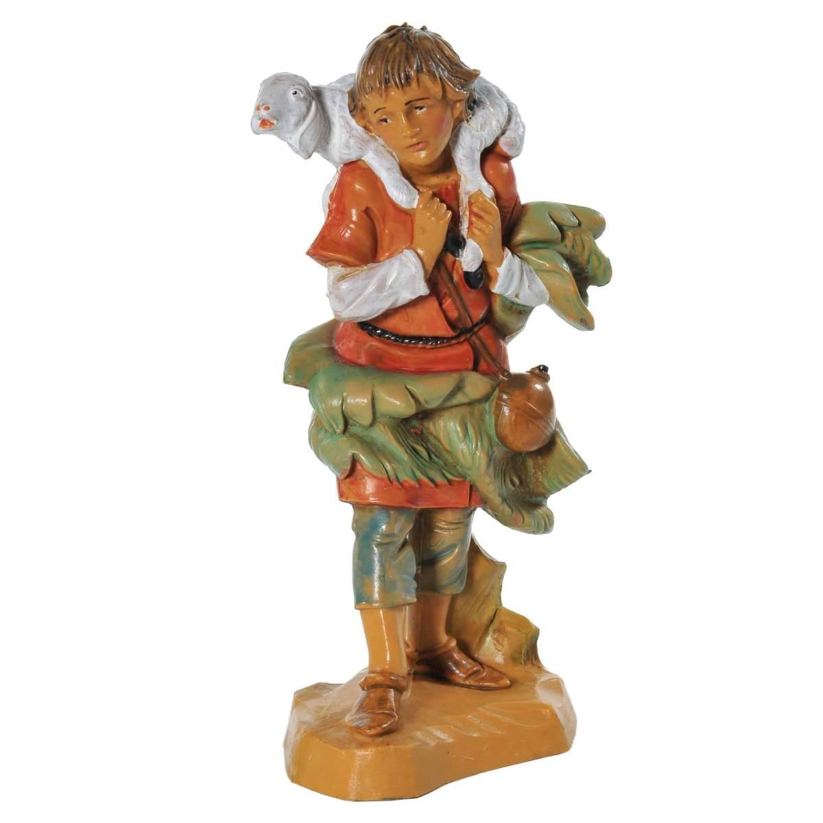 Statua presepe 12 cm pastore con pecora sulle spalle