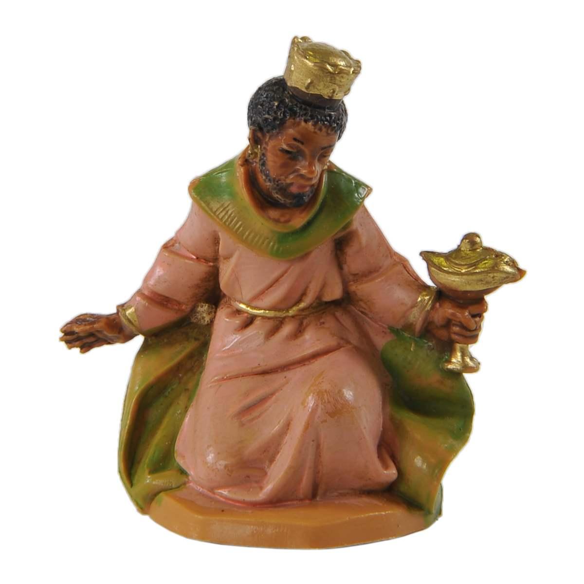 Statua presepe 6.5 cm re magio baldassarre in ginocchio