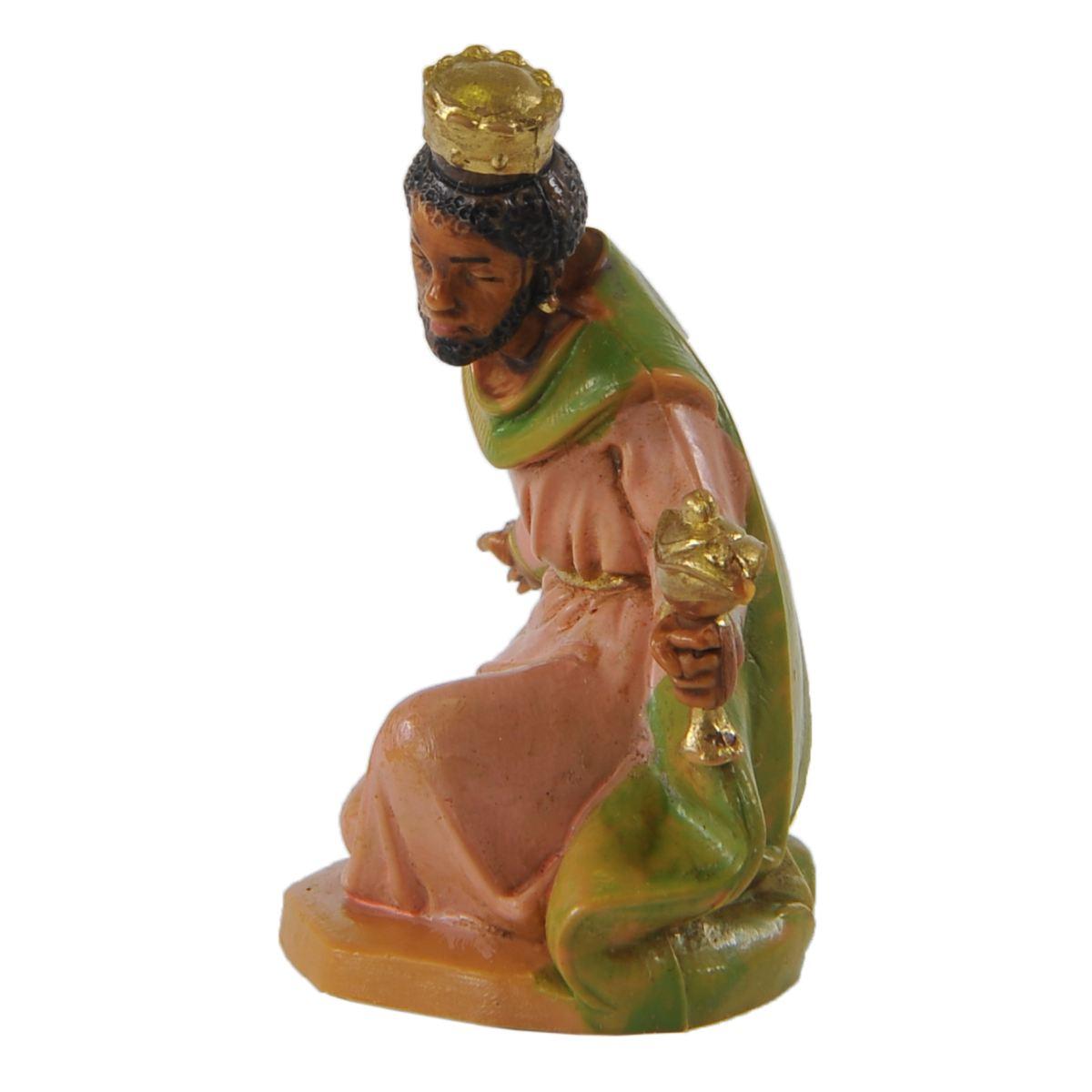 Statua presepe 6.5 cm re magio baldassarre in ginocchio
