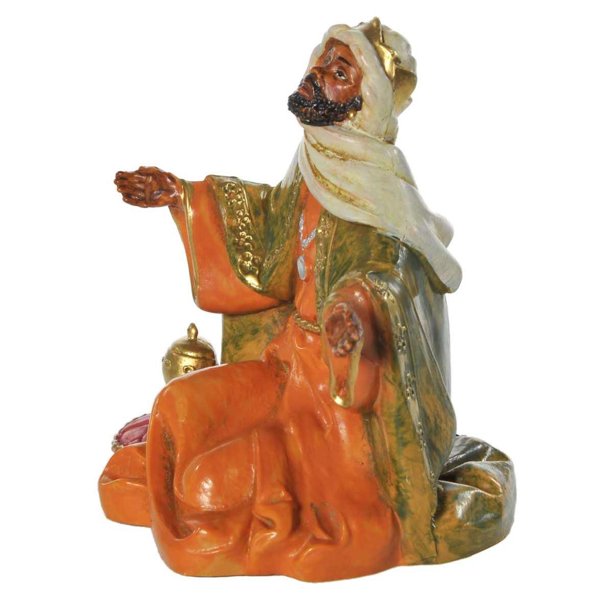 Statua presepe 12 cm re magio baldassarre in ginocchio