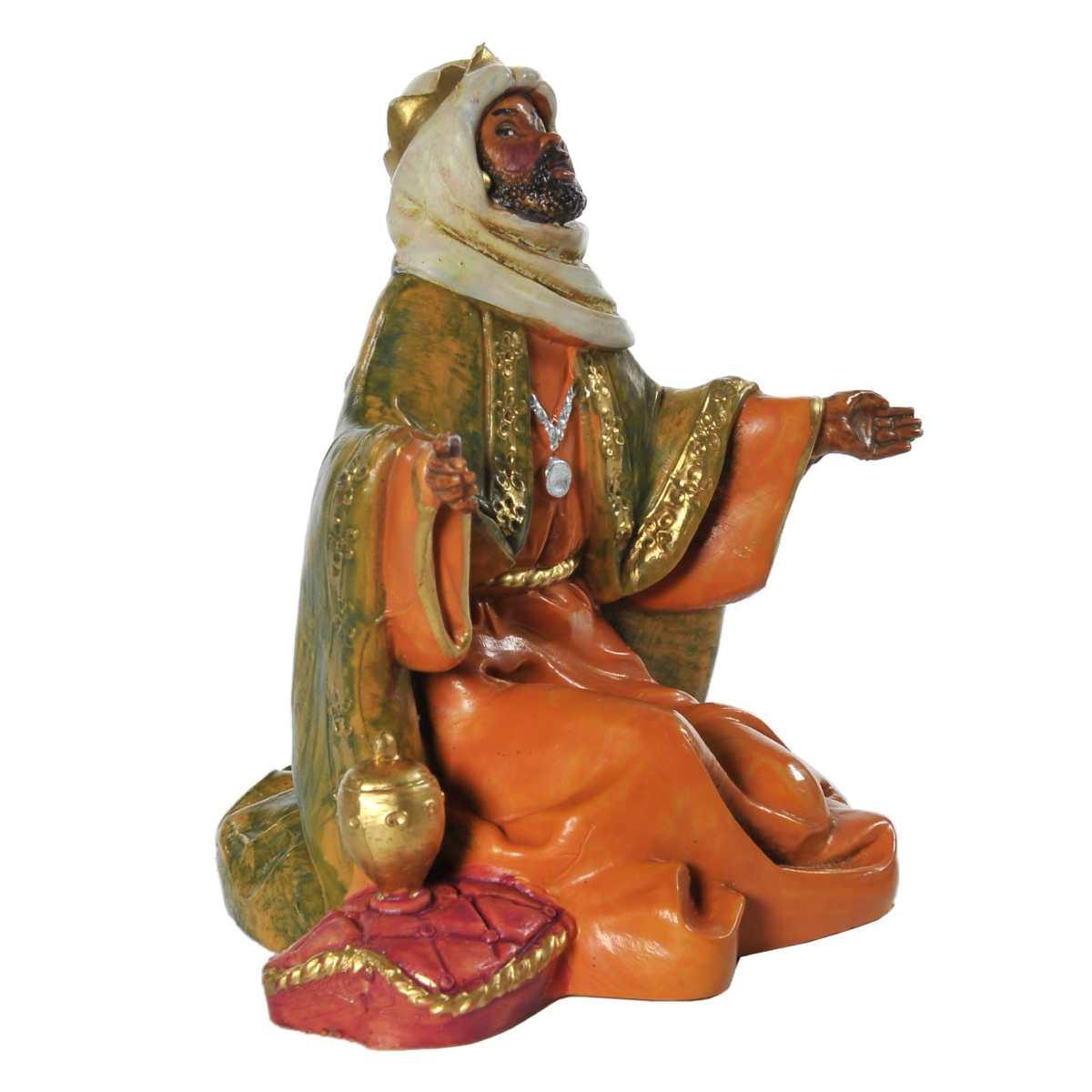 Statua presepe 12 cm re magio baldassarre in ginocchio
