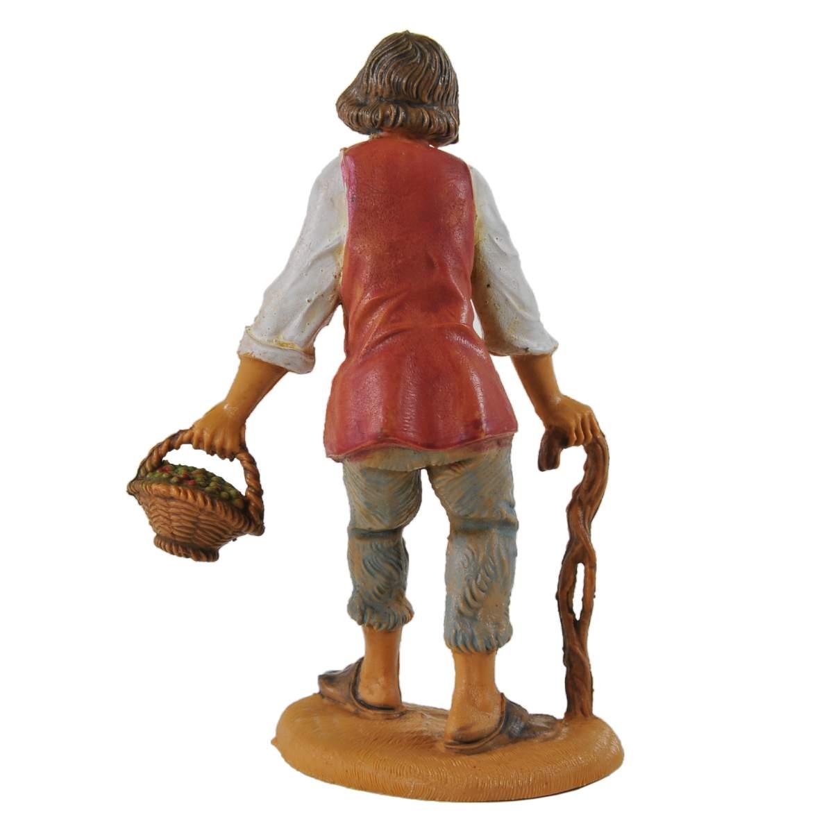 Statua presepe 10 cm pastore canestro di frutta