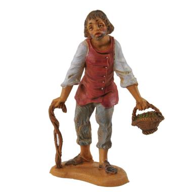Statua presepe 10 cm pastore canestro di frutta