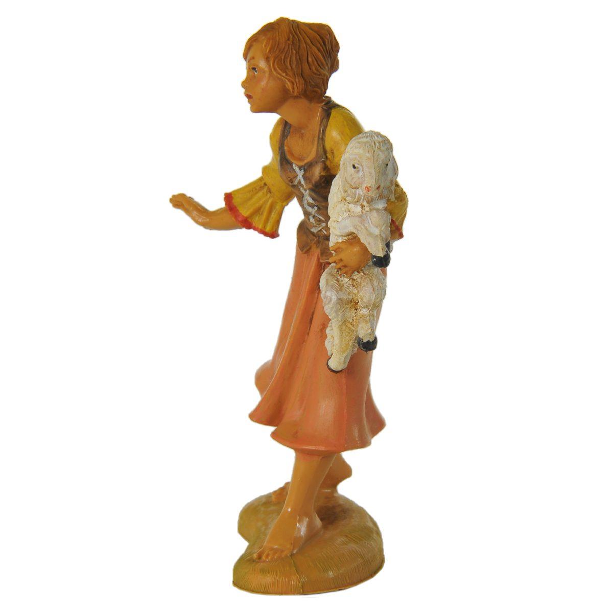 Statua presepe 10 cm pastorella con pecora