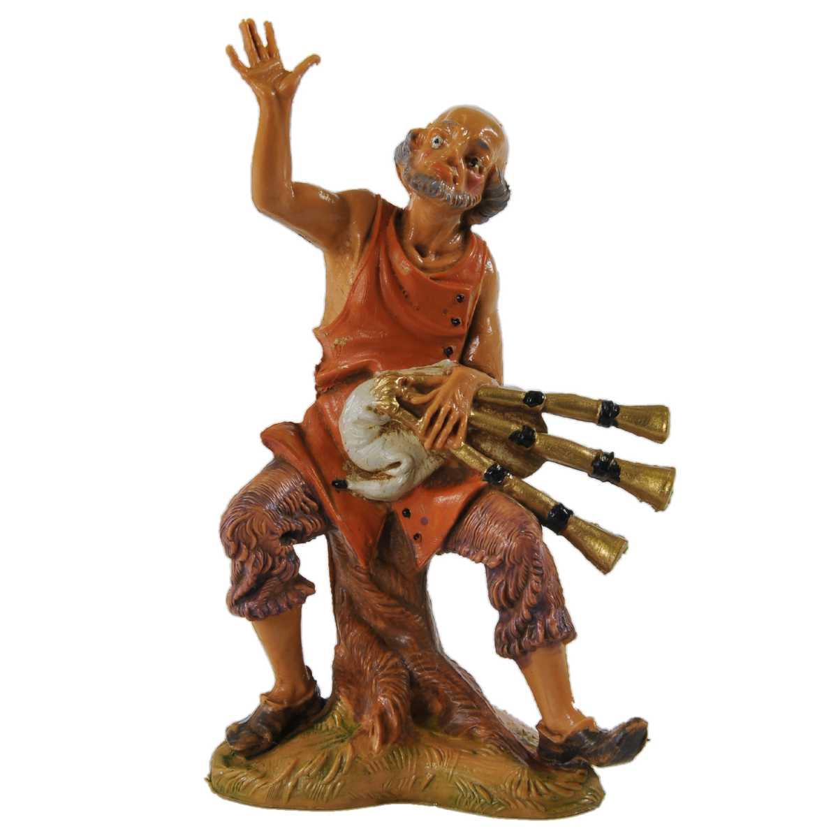 Statua presepe 10 cm pastore seduto zampogna