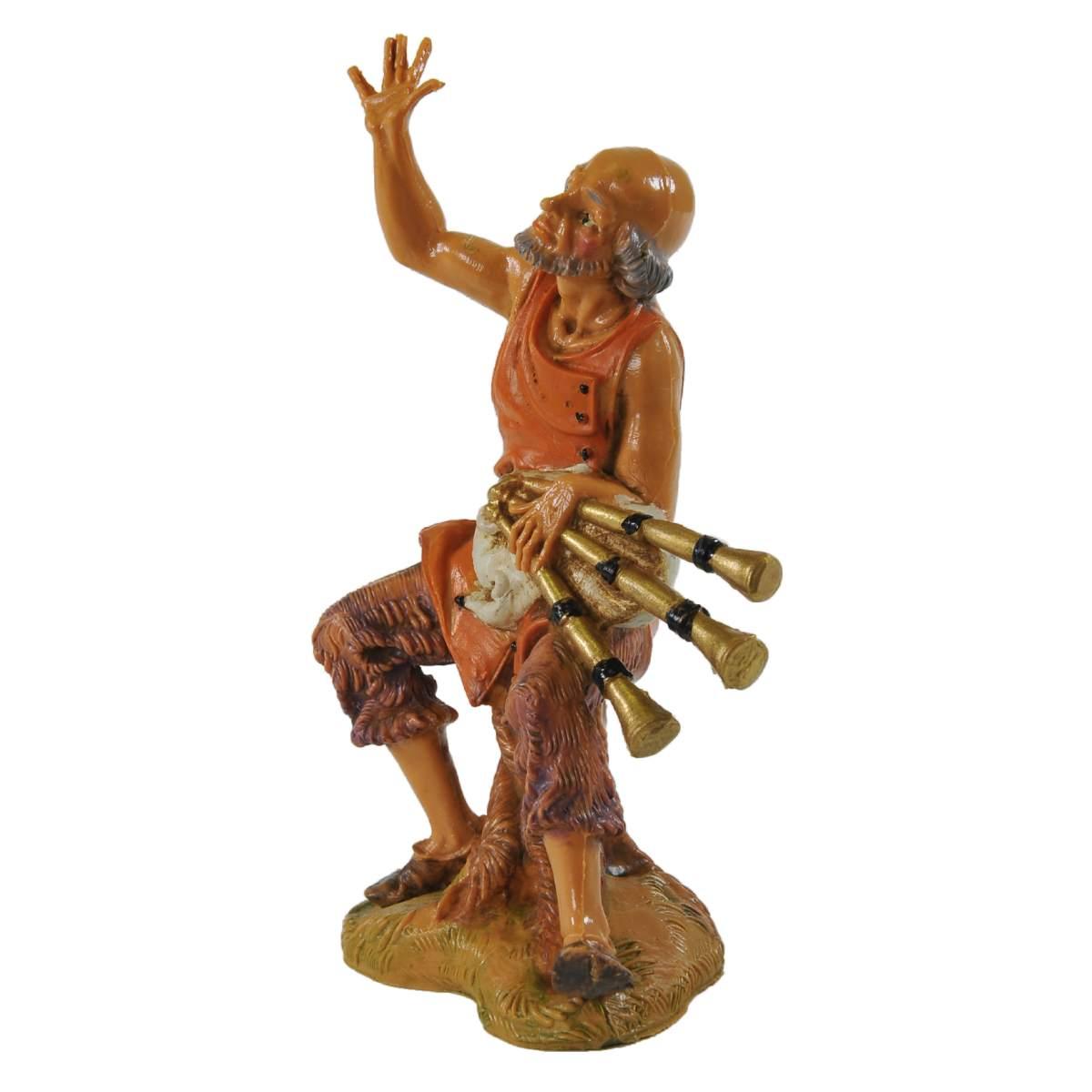 Statua presepe 10 cm pastore seduto zampogna