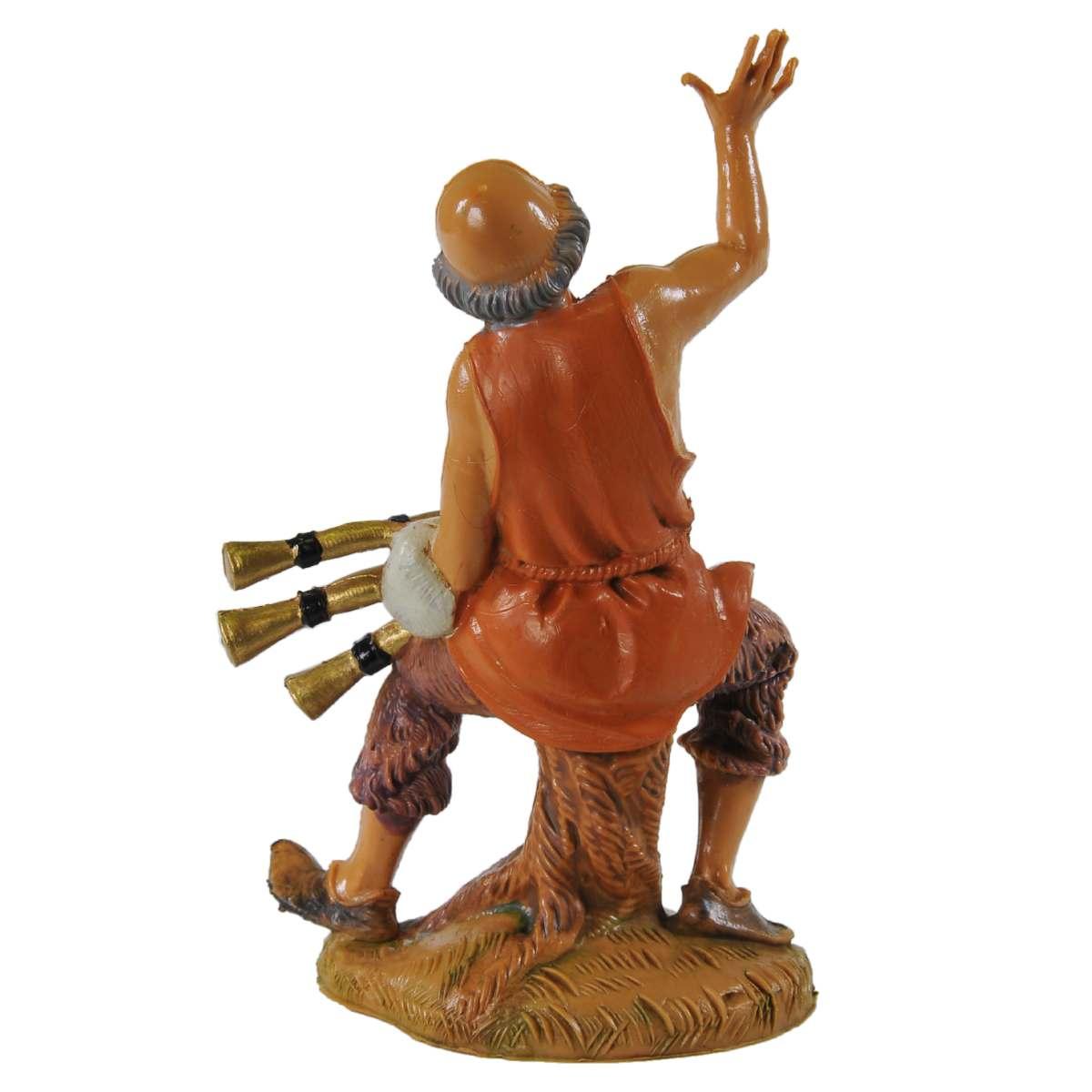 Statua presepe 10 cm pastore seduto zampogna